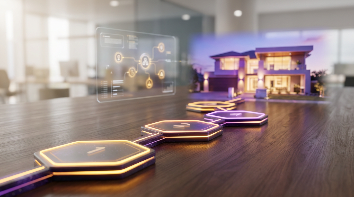 KeyHive step-by-step process showing connected hexagonal steps leading to your dream home