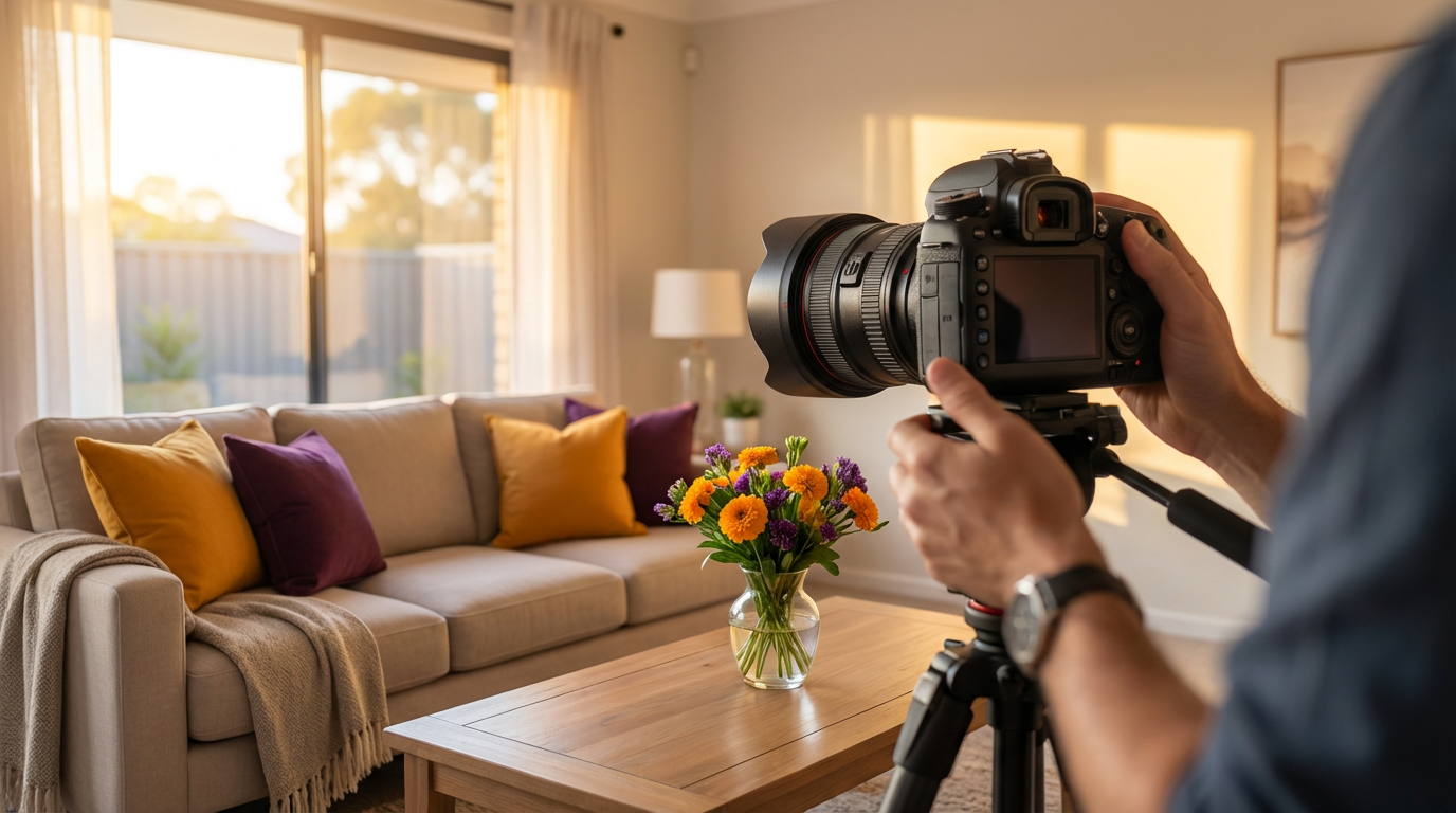 Well-lit living room ready for property photography